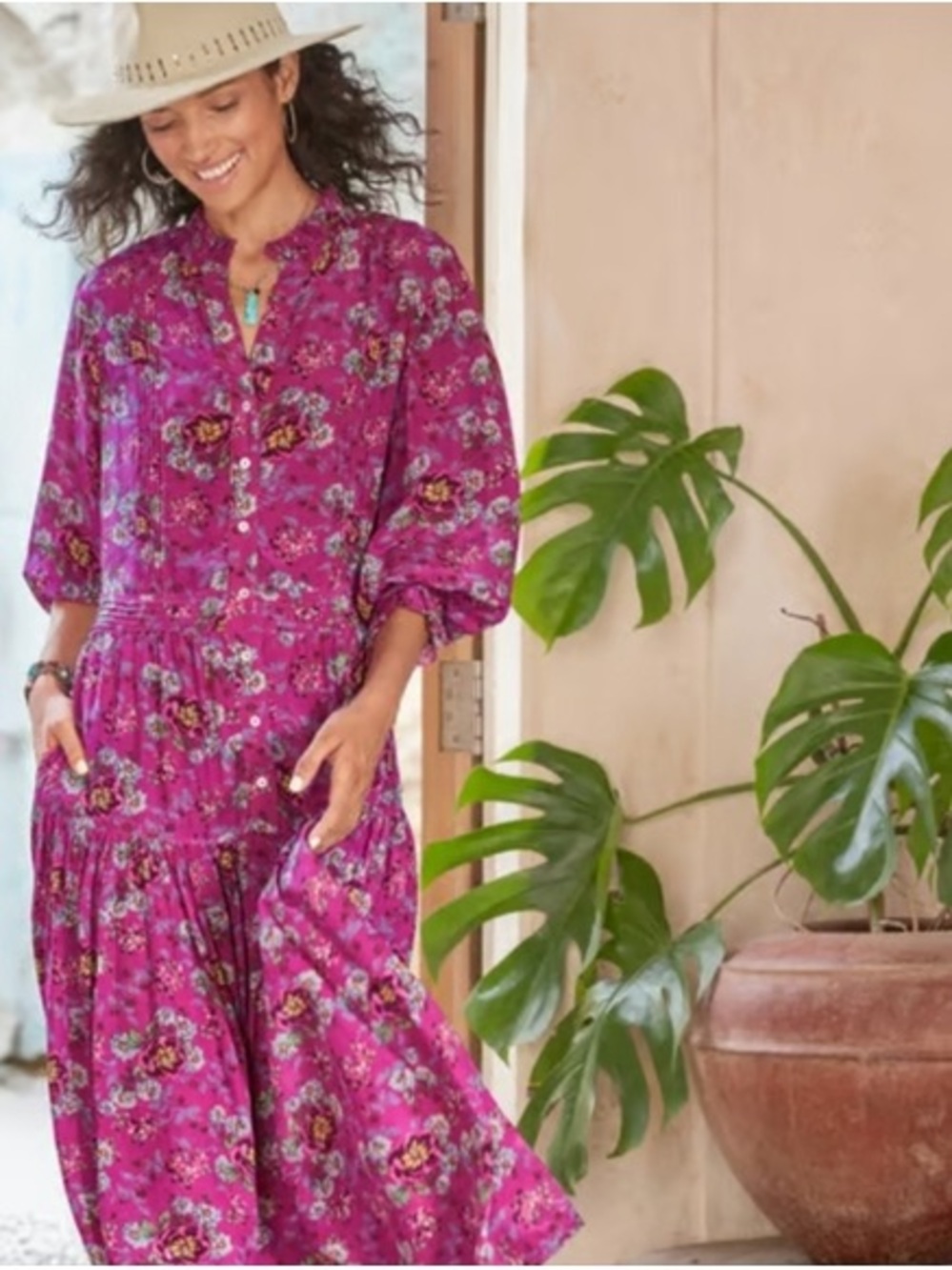Sundance Rosalee lined tiered floral midi dress